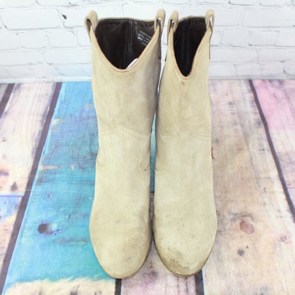 LL Bean Tan Suede Cone Heel Pull-on Mid Calf Boots Size 8.5 M - Picture 5 of 10